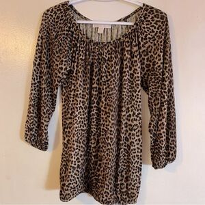 Michael Kors Top Animal Print Cheetah Stretch Fitted Sz XS